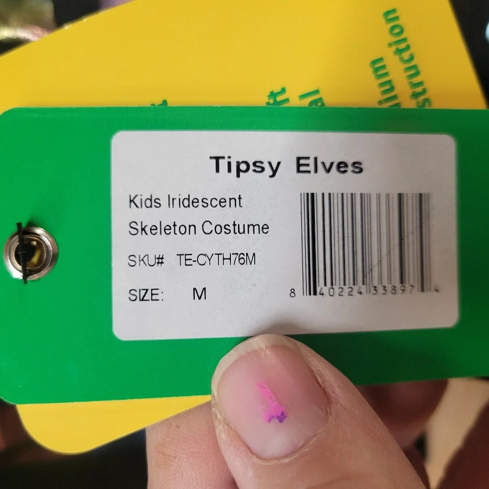 Tipsy Elves NWT  Kids Iridescent Skeleton Costume Loungewear Jumpsuit Size Mediu